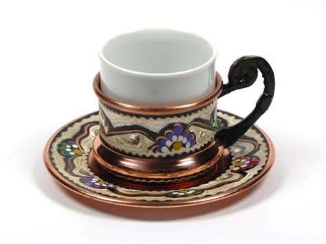 TURKISH COFFEE CUPS SET OF 6 SAUCER AND PORCELAIN CUPS