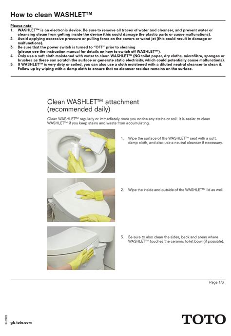 TOTO WASHLET HOW TO CLEAN Pdf Download | ManualsLib