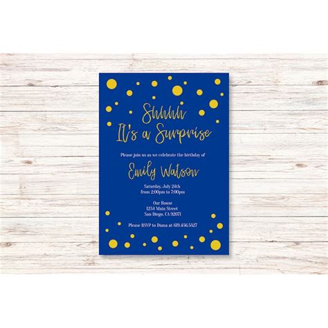 Blue & Gold Birthday Invitations/Printable Gold and Royal Bl - Inspire ...