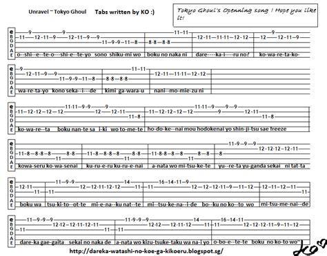 Anime Guitar Tabs: Tabs for Unravel~ Tokyo Ghoul