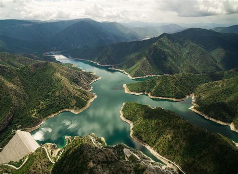 mountain, highland, landscape, nature, aerial, view, lake, water, green, trees, plants | Pikist