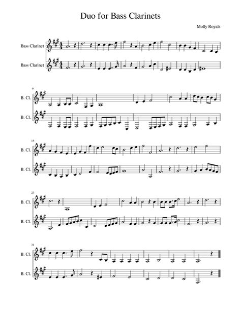 Duo for Bass Clarinets Sheet music for Clarinet (Bass) (Woodwind Duet) | Download and print in ...