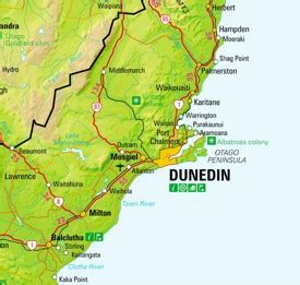 Dunedin Area Map with Roads and Major Cities