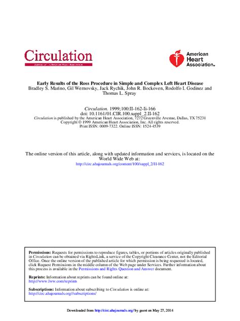 (PDF) Early Results of the Ross Procedure in Simple and Complex Left Heart Disease | Jack Rychik ...