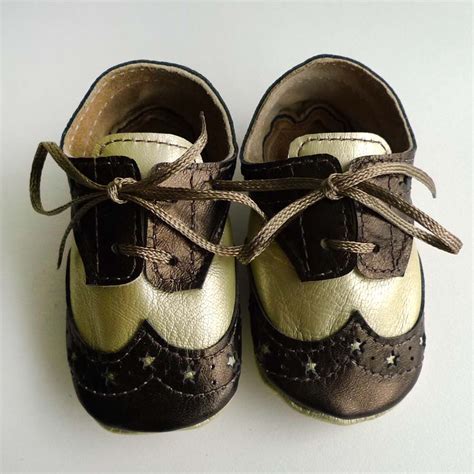 Pale gold and dark bronze leather baby boy crib dress shoes – Sewing ...