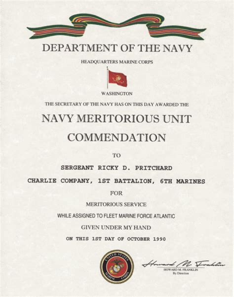 USMC maritorious unit commendation Certificate