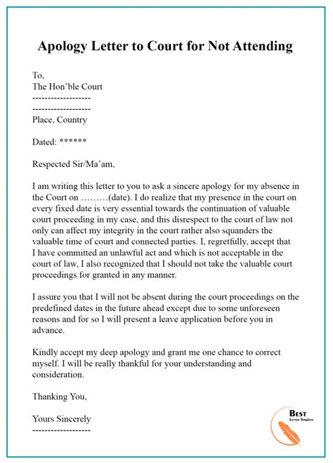 Apology Letter Template To Court - Format, Sample & Example with regard to Letter To A Judge ...