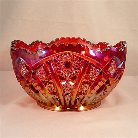 Indiana Heirloom Series Sunset Red Carnival Glass Lge Round Bowl Vintage 1970's | Milk glass ...