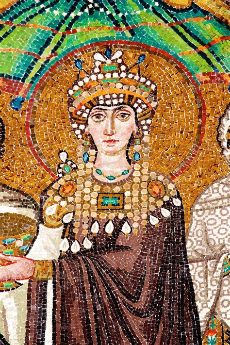 Byzantine Empress Theodora clad in Tyrian purple, contemporary 6th-century mosaic at Basilica of ...