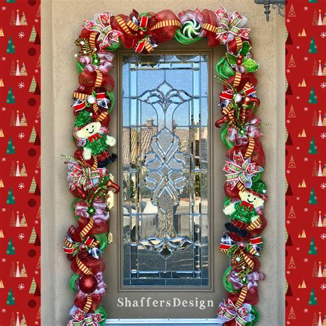 Outdoor Christmas Garland with Lights, Red and Green Christmas Door ...