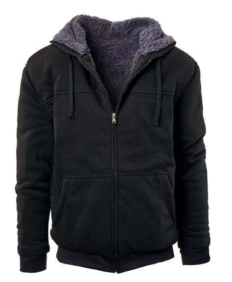 Glamsia Fresh Groove Heavyweight Sherpa Lined Full Zip Men's Fleece Hoodie (Black-Char,M ...