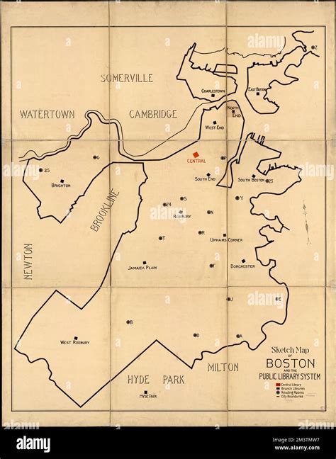 Sketch map of Boston and the Public Library system , Boston Public Library, Libraries ...