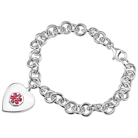 Women's Hampden Sterling Silver Heart Charm Medical Alert Bracelet - 218899, Independent Living ...