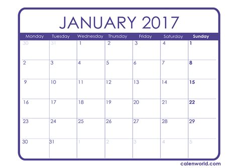 January 2017 Calendar | Printable Calendars