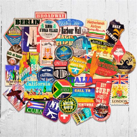 Luggage stickers suitcase patches vintage travel labels retro style vinyl decals