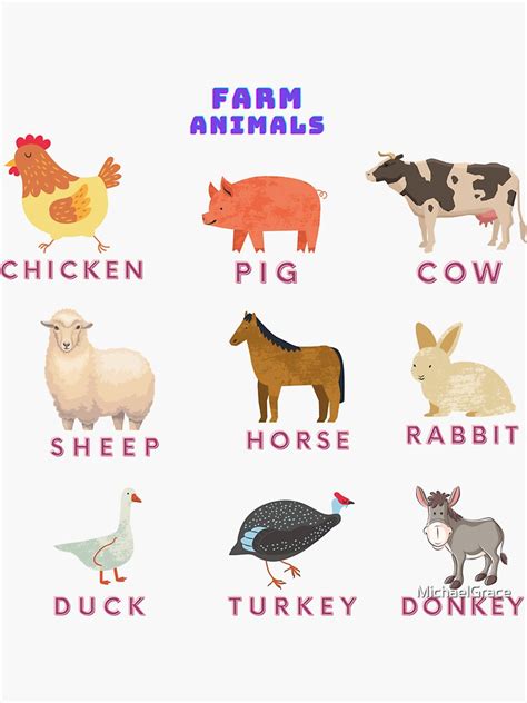 "Farm Animals stickers with Names " Sticker for Sale by MichaelGrace | Redbubble