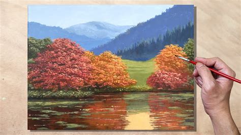 Acrylic Painting Autumn River Landscape - YouTube