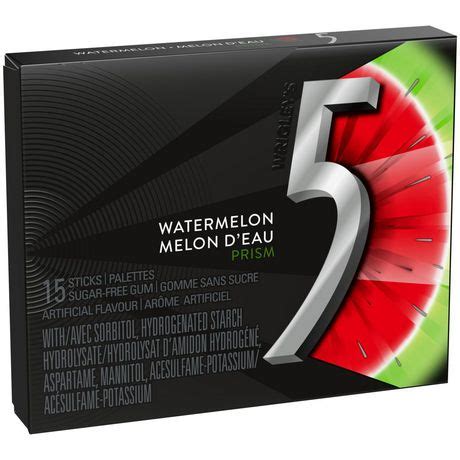 5 GUM, Watermelon-Prism Flavoured Sugar Free Chewing Gum, 15 Sticks, 1 ...