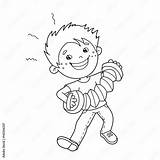 Coloring Page Outline Of Cartoon Boy Playing The accordion Musical  sketch template