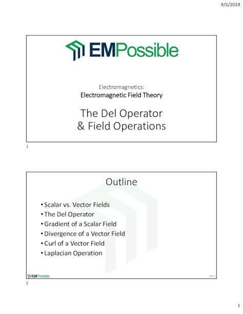 (PDF) Lecture -- Del Operator & Field Operations · The Del Operator ...