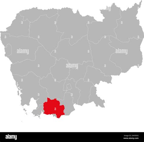 Kampot province isolated cambodia map. Gray background. Business ...