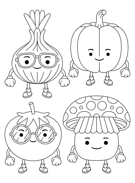 Premium Vector | Set vector outline illustration of vegetables mascot character for coloring book