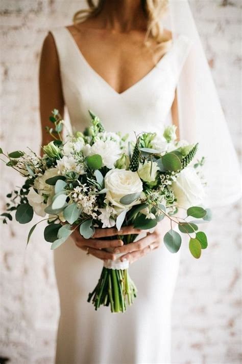 20 Elegant White and Greenery Wedding Bouquets | White rose wedding bouquet, White roses wedding ...