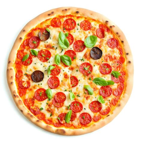 Tasty top view pizza italian traditional round pizza. white background ...