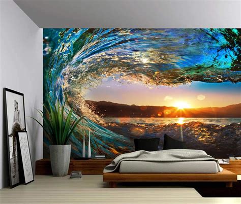 Seascape Summer Deck Sunset Ocean Beach, Self-adhesive Vinyl Wallpaper, Peel & Stick Fabr ...