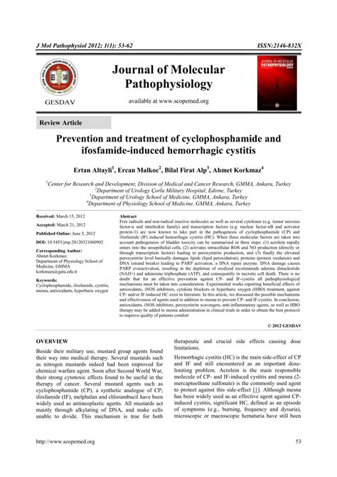 (PDF) Prevention and treatment of cyclophosphamide and ifosfamide-induced hemorrhagic cystitis