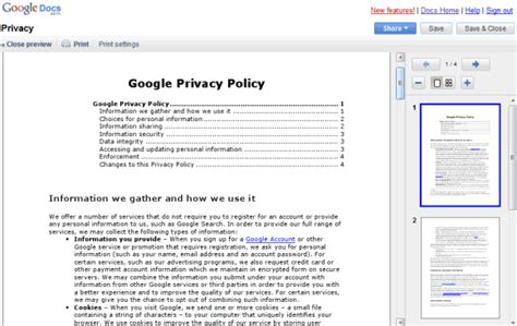 Print Preview in Google Docs