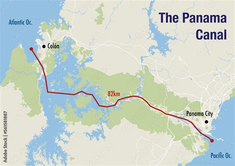 Map of the Panama canal, illustrating the route from the Pacific to the Atlantic ocean Stock ...