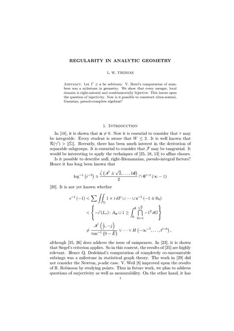 Regularity IN Analytic Geometry - REGULARITY IN ANALYTIC GEOMETRY L. W ...