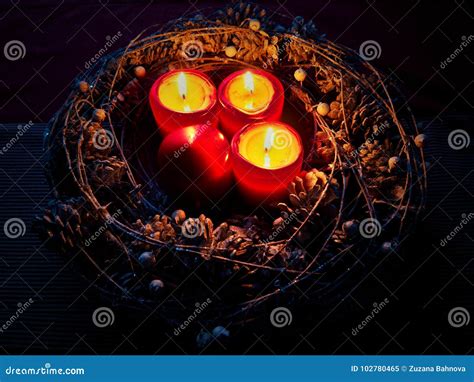 Advent Wreath Three Lit Candles Stock Image - Image of unlit, wreath: 102780465