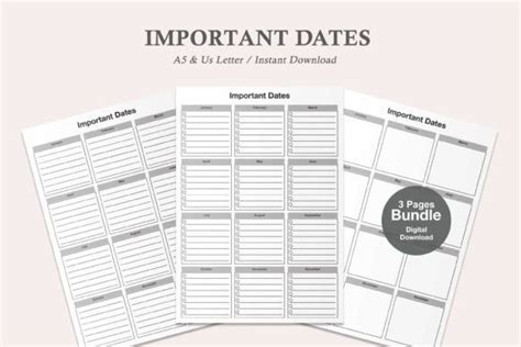 Important Dates Planner,Key Dates Graphic by watercolortheme · Creative Fabrica