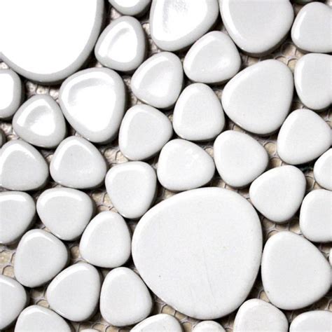 white porcelain tile backsplash pebble mosaic ceramic tile ATY1103