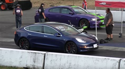 Dodge Charger Hellcat and Tesla Model 3 Drag Race Turns Up the ICE vs ...