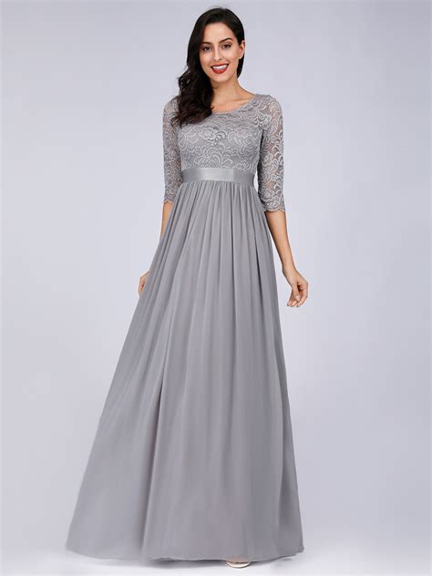 Ever-Pretty Long Grey Bridesmaid Dress Lace Backless Cocktail Gown A-Line 07412 | eBay