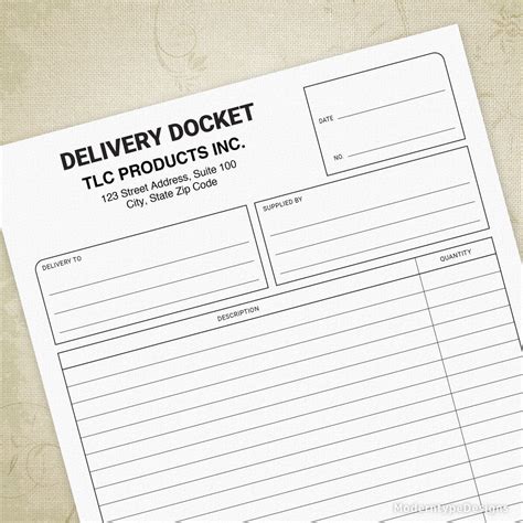 Delivery Docket Printable Form with Lines, Editable, #2