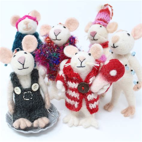 6 Piece Set of Wool Christmas Mice Ornaments | Mice Ornaments | Cute Christmas Ornaments | Wool ...