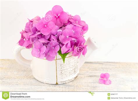 Bunch of Hortensia Pink Flowers in a Vase Stock Image - Image of bloom, arrangement: 82887177