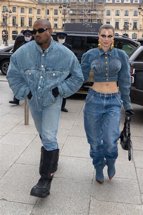 Kanye West and new girlfriend Julia Fox wear matching double denim as they attend first fashion ...