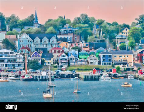 Lunenburg waterfront and downtown area from across Lunenburg Harbour in Lunenburg, Nova Scotia ...