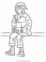 Little Boy Sitting On Stairs Coloring Page For Kids  Free Boys sketch template