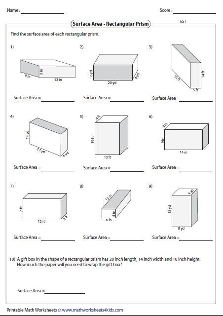 Volume And Surface Area Of Rectangular Prisms Worksheets - Worksheets Master