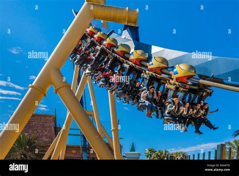 Park guests riding Montu roller coaster at Busch Gardens in Tampa ...