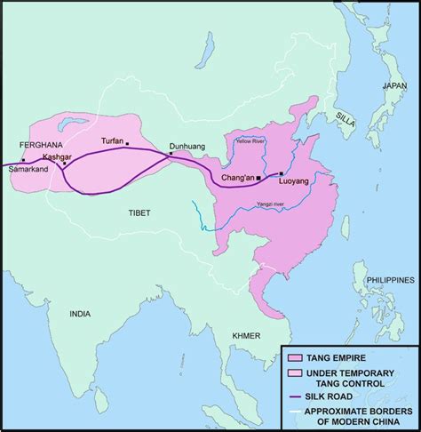 Detailed map of the Tang Dynasty's control. Dunhuang, China Map, Cradle ...