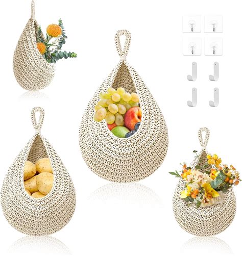 Amazon.com: 4 Pack Hanging Kitchen Fruit Baskets - Wall Hanging Basket ...