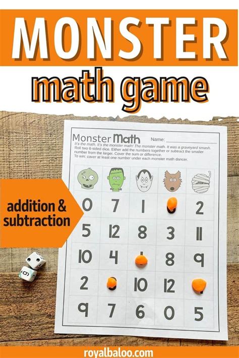 Monster Math - a BINGO Style Addition and Subtraction Game - Royal ...