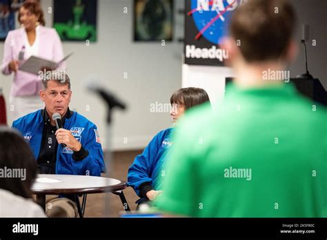 NASA’s SpaceX Crew-2 astronauts Shane Kimbrough, left, and Megan McArthur, right, speak during a ...
